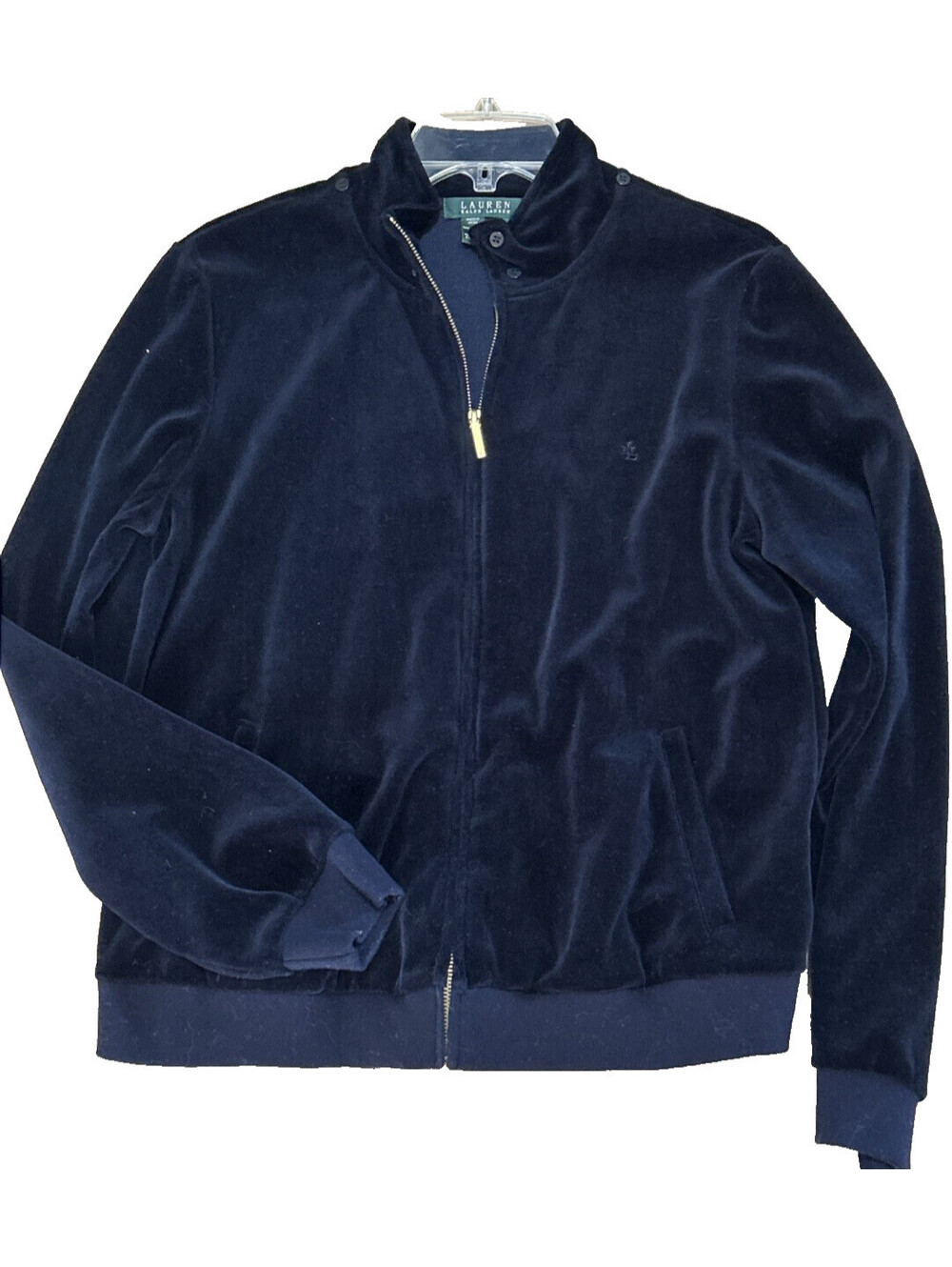 Ralph Lauren Size L Black Velvet Full Zip Jacket Athletic Jogging EUC